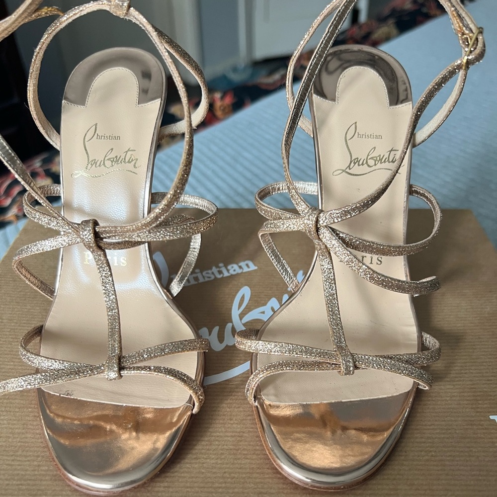Christian Louboutin Rose Gold glitter heels.